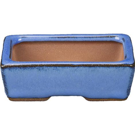 Vaso per bonsai rettangolare in gres smaltato blu 7x5x2 cm - SF31