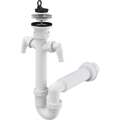 Siphon tubulaire pour évier à 2 raccords, crépine en acier inoxydable DN70 (1/3)