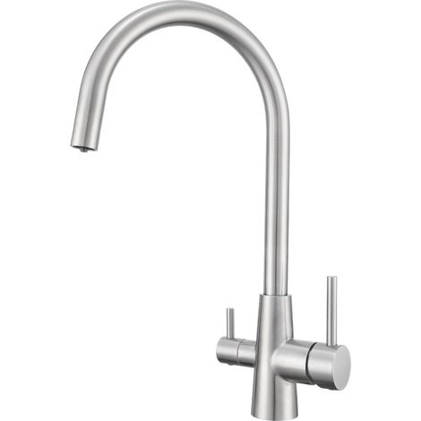 Robinet de Cuisine 3 Voies en Acier Inoxydable brossé Eau Potable Eau Chaude Froide robinets de Cuisine pivotants à 360 ° pour Filtre à Eau