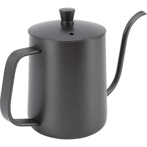 Filterkaffeekessel aus Edelstahl, schmaler Ausguss, Schwanenhals, 600 ml, schwarze PTFE-Beschichtung (1/5)