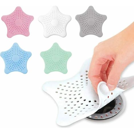 5-teiliges sternförmiges Silikon-Abflusssieb-Set für Duschen, geeignet für Badezimmer- und Küchenspülen. (1/5)