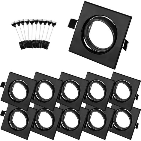 Lot De 10 Spot Encastrable, Cadre Carré Noir, Douille Céramique GU10, Orientable 30°, Pour Salon, Bureau