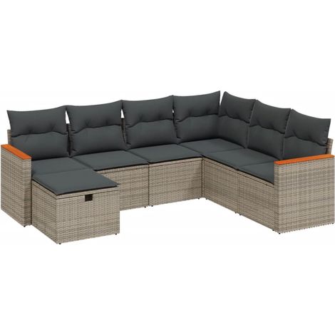 Set Divani da Giardino 7 pz con Cuscini Grigio in Polyrattan vidaXL (1/4)