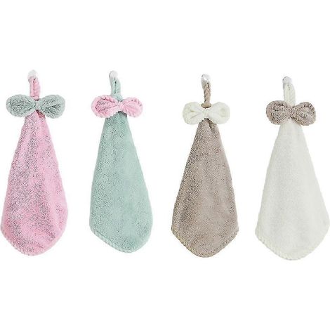 Serviettes à suspendre avec nœud papillon, serviettes en polaire corail avec boucle de suspension, serviettes murales pour la cuisine et la salle de bain (1/5)