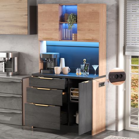 MEUBLIV Buffet de cuisine haut 100x40x180 cm effet béton avec LED et prise intégrée (1/5)