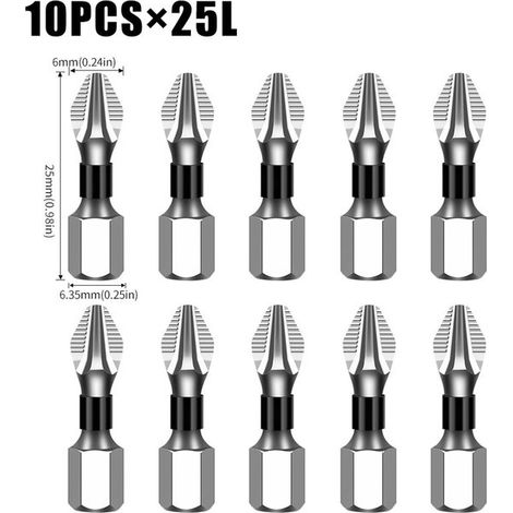 Puntas de destornillador Phillips antideslizantes K5，resistentes a los impactos，para taladro eléctrico，paquete de 10 piezas [25L] (1/3)