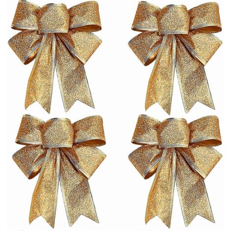 10 lazos de cinta dorados para decoración de árboles de Navidad, 25 x 21 cm. Adornos navideños. (1/5)