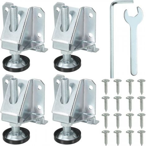 Lot de 4 pieds de meuble réglables en hauteur (20–60 mm), avec vis et clé, pour meubles lourds, couleur argent. (1/5)