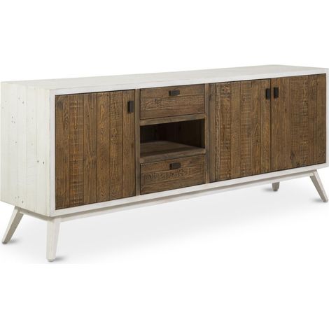 Meuble tv 2 tiroirs - Bois - Blanc - Décoration d'Autrefois (1/5)