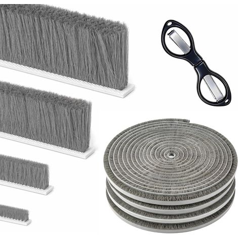 Joint brosse autocollant de 12 m, 9 mm (l) x 15 mm (P), pour volets roulants, fenêtres, armoires et portes, isolation phonique, poussière, vent, protection contre les insectes, gris (1/5)