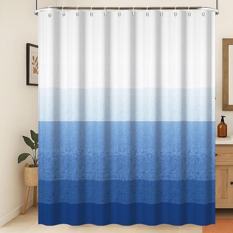 Moderne et concis Blanc Bleu Couleur dégradée Rideau de Douche Esthétique contemporaine Rideau de Salle de Bain imperméable Lignes géométriques en 3D Décoration intérieure 120x180cm (1/5)