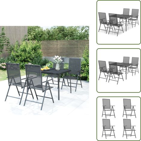 Ensemble à manger de jardin 5 pcs anthracite acier - Salon De Jardin - Mobilier De Jardin - Set De Table - Chaise Pliante - Table Extensible (1/5)