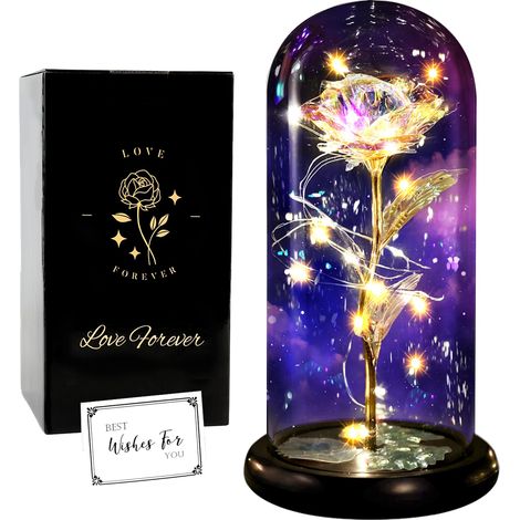Rosa Eterna in Vetro Fiore Artificiale LED Romantico Oro 58 (1/5)