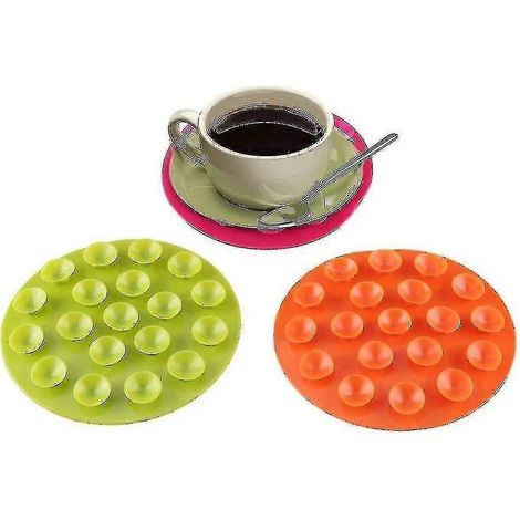 Tapis de table à ventouses pour enfants, antidérapant, double face, pour assiettes, bols et couverts (2 pièces, vert + orange)