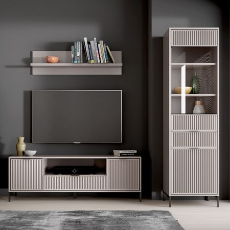 Wohnwand Beige LAURO-161 modern mit Rillenoptik 3-teilig (1/5)