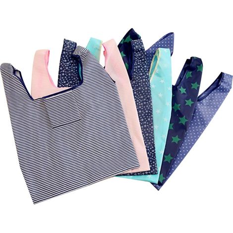 Sacs de courses pliables INOOMP en tissu Oxford , lot 6 , légers avec poches latérales , réutilisabl