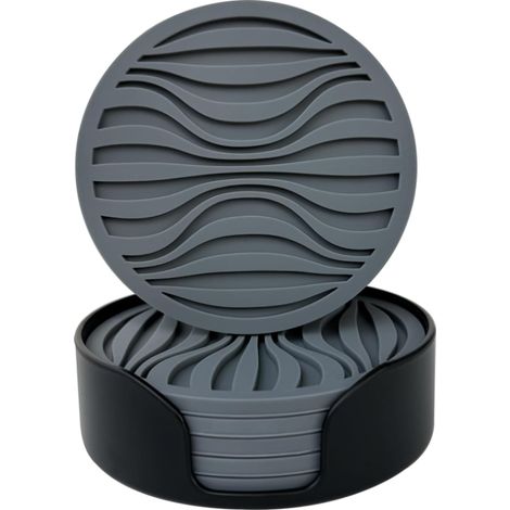 6Pcs Sous-Verres en Silicone, Design Épais (0,5cm) Ronds pour Boissons, Café, Bière avec Motif Antidérapant (1/5)