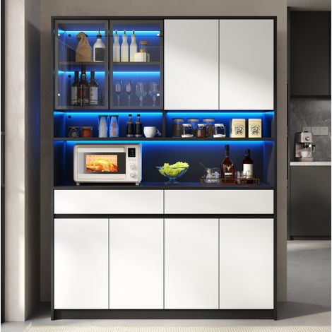 Credenza alta con LED, vetrina in vetro, 120 x 38 x 160 cm, MDF nero e bianco HAVRYA (1/5)