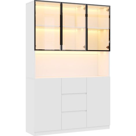 Vitrina LED de vidrio templado 120x40x200 cm blanca con 3 cajones y 2 puertas MODENUIT (1/5)