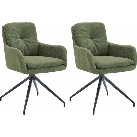 Conjunto de 2 sillas de comedor giratorias cómodas y modernas en tela verde con estructura de metal 100005890 (1/5)