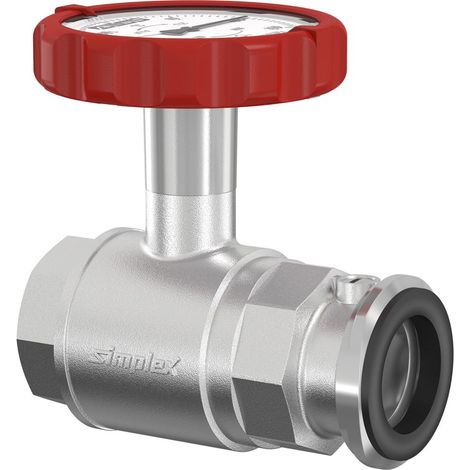 Simplex Pumpen-KH mit Thermometergriff rot, SKB DN25 G1i PN16 Messing vernickelt (1/3)