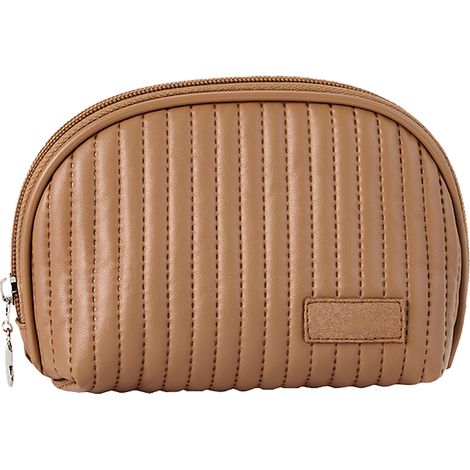 Trousse de maquillage en cuir PU marron, grand rangement portable, sac de voyage pour cosmétiques et rouge à lèvres (1/5)