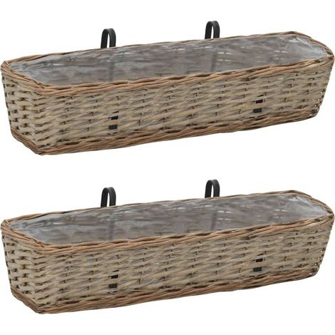 SKM Jardinières de balcon 2 pcs Osier avec doublure de PE 80 cm (1/5)