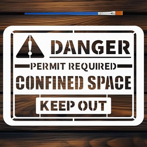 Pochoirs Panneau Avertissement avec un Pinceau 29.7x21 cm Pochoirs Peinture Panneau Danger Gabarit Thème PET pour Marquages Industriels au Sol DANGER PERMIT REQUIRED CONFINED SPACE (1/5)
