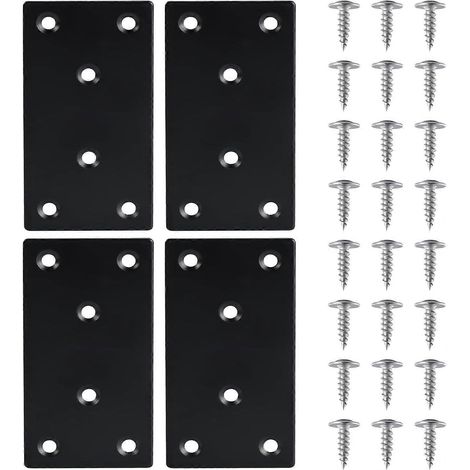 Plaques de réparation en acier inoxydable perforées avec vis et support métallique, plaque en acier noir 48 x 97 x 1,8 mm, pour la réparation de meubles.