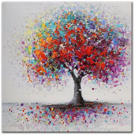 Ensoleille – Tableau abstrait arbres paysage peinture à l'huile 50x50cm – Impression Full HD – Peintures inodores et non toxiques (1/5)