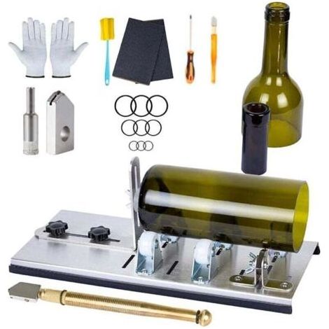 Coupe bouteille en verre , Kit de coupe pour bouteille en verre réglable Outil , Ensemble De Machine De Découpe En Acier Inoxydable Pour Vin Bière Alcool Whisky Alcool Champagne Bouteilles Rondes De S (1/3)