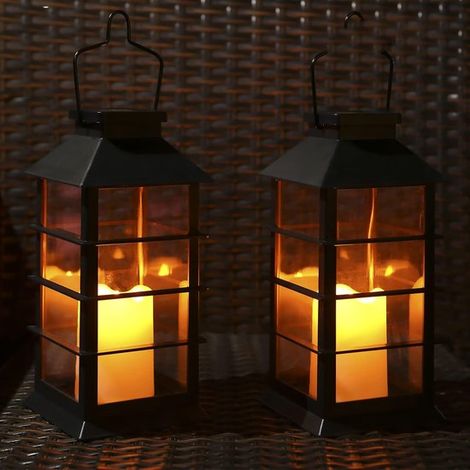 Lot von 2 Außengarten-Laternen mit Bougie LED Sans Flamme, Outdoor-Laternen IP44, Solar-Laternen für den Gartenbalkon, Bougie-Laternen (1/2)
