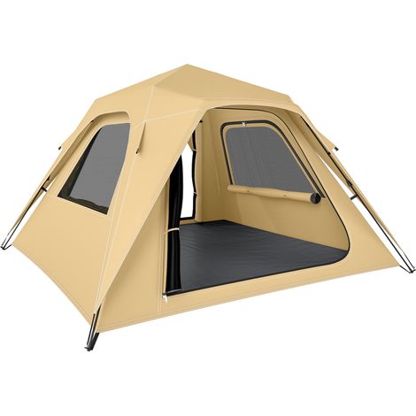 Tente instantanée à déploiement instantané avec housse de pluie, tente dôme imperméable pour 2-3 personnes avec 2 portes et 2 fenêtres, 240 x 240 x 160 cm, kaki