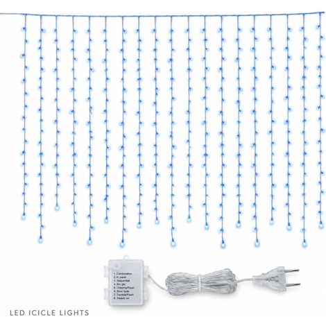 FLITI Guirlande Lumineuse Glaçons Rideau LED 4m 96 Lampes Bleu 220V EU Décoration Extérieure Haute Qualité (1/5)