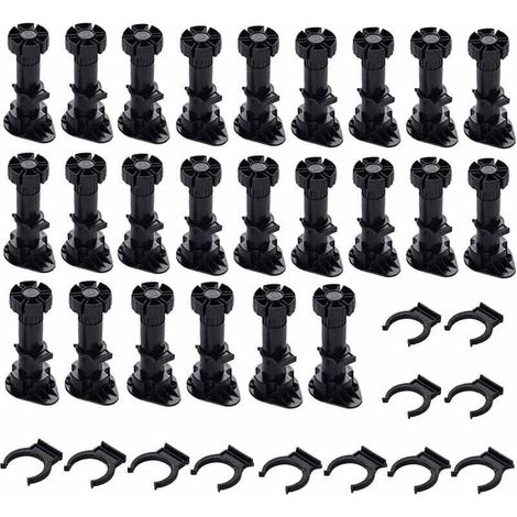 24pcs Plastic Furniture Legs, Adjustable Furniture Legs (80mm-100mm), Black Plastic Furniture Feet with Clip Mount Base, Suitable for Kitchen Cabinets, Wardrobes and Sofas MUMU (1/4)