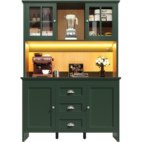 Meuble cuisine buffet 120×40×179 cm, vitrées, LED, vert (1/5)