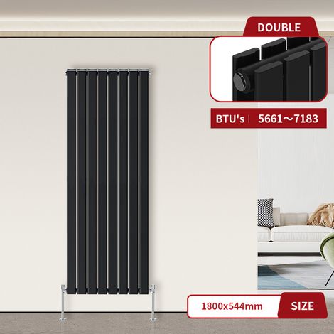 Flat Panel Radiator Black Vertical 1800 x 544mm Double Column (1/5)