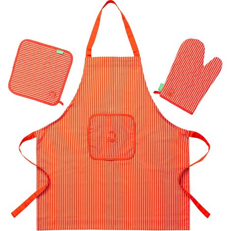 SET 3PC DELANTAL (DELANTAL +  MANOPLA + AGARRADOR)100% ALGODÓN 190GSM ROJO RAINBOW BE (1/5)