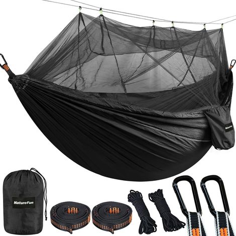 Hamac Ultra-léger de Voyage Camping 300 kg Capacité de Charge,(300 x 200 cm) Respirante, Nylon à Parachute à séchage Rapide 2 x Mousquetons de qualités,4 x Sangles de Nylon Inclus (1/5)