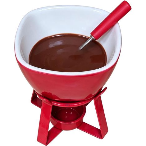 Vaso para fondue de 300 ml con tenedor y soporte. (1/5)