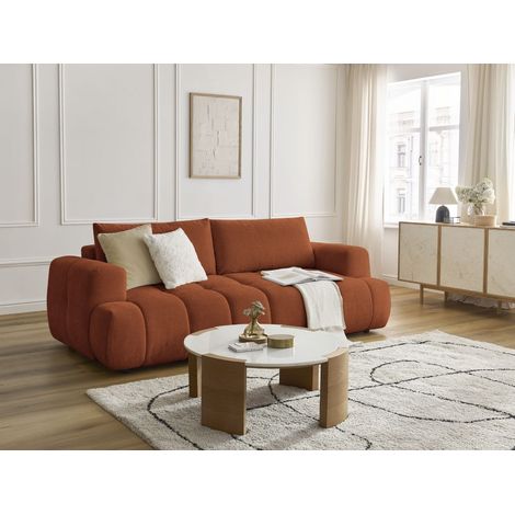 BOBOCHIC - Canapé droit convertible 3 places FUJI tissu lisse   Orange (1/5)