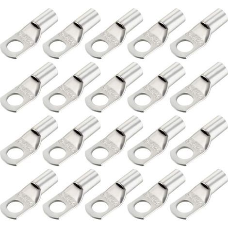 Attache de câble de batterie, 10AWG, SC10-6, Œillet à sertir, Bague thermorétractable, Connecteur terminal, Argenté, Lot de 20 pièces (1/5)