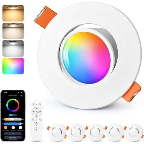 GeyouLux Spots Encastrables LED RGB Spots LED Intelligents V K Dimmables avec Application et Télécommande mm W IP Ultraplats Orientables à Blancs pour Salon Pièces (1/5)