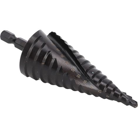 HSS-Stufenbohrer, Spiralnut, Kegelreibahle, Sechskantschaft, 15 Geschwindigkeiten, 4–32 mm, Schwarzmetallwerkzeug (1/5)