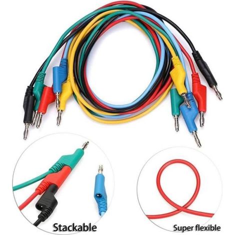 5pcs Câble fiche banane pince crocodile 1 m 4 mm - cordons de test pour multimètres, testeurs de tension, ampèremètres, ohmmètres (1/4)