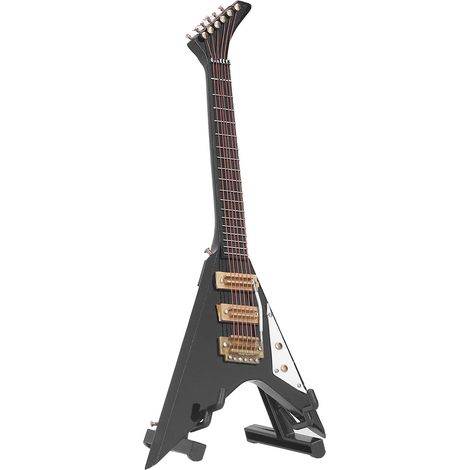 Guitare miniature, grande guitare noire en forme de V, modèle réduit d'instrument de musique, objet décoratif.