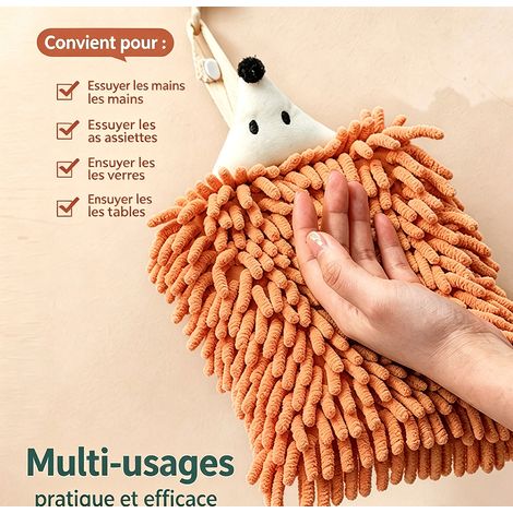 Essuie‑mains à suspendre orange en chenille motif hérisson haute absorption pour enfant 20 x 17 cm (1/4)