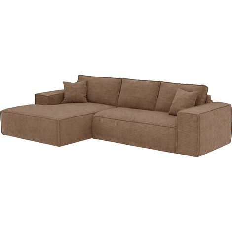 Canapé d'angle gauche convertible express en velours côtelé taupe - Couchage 140 cm - Matelas 13 cm avec mémoire de forme - AMELIA (1/4)