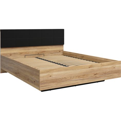 Lit coffre 160x200 avec sommier et tête de lit rembourée coloris Chêne mauvella / chêne Tegola (1/4)