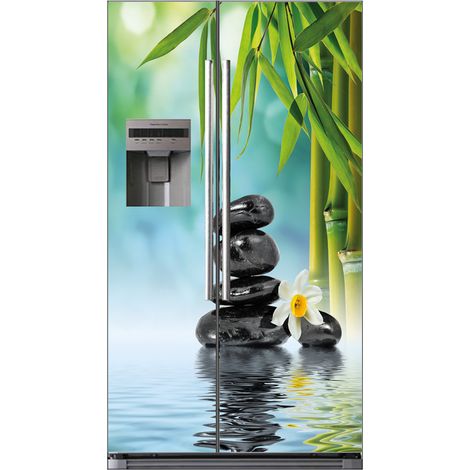 Stickers Frigo Américain - Fleur galets bambou - 100x180 cm - Adhésif BRILLANT (1/2)